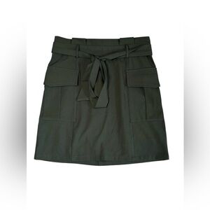 Olive Green Belted Utility Skirt With Cargo Pockets